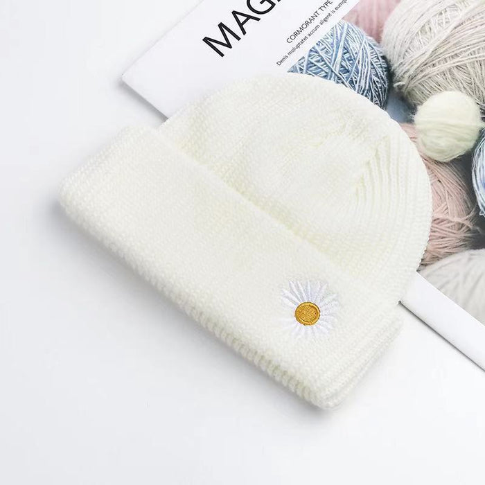 Wholesale Daisy Embroidery Solid Color Acrylic Knitted Wool Hat JDC-FH-YBQX004