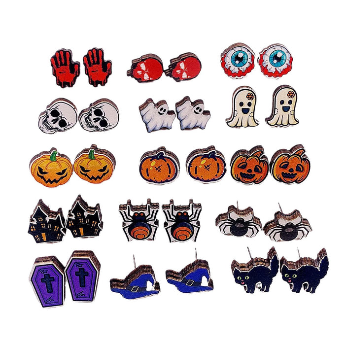Wholesale  Earrings Horror Pumpkin Ghost Bat Wooden Earrings  Night Jewelry