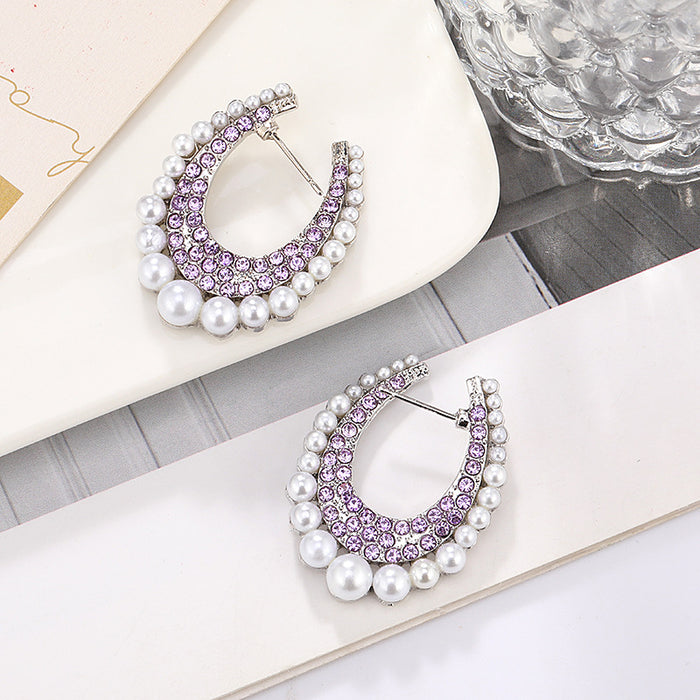Wholesale Fashionable exaggerated geometric diamond studded large earrings, personalized and trendy ear accessories