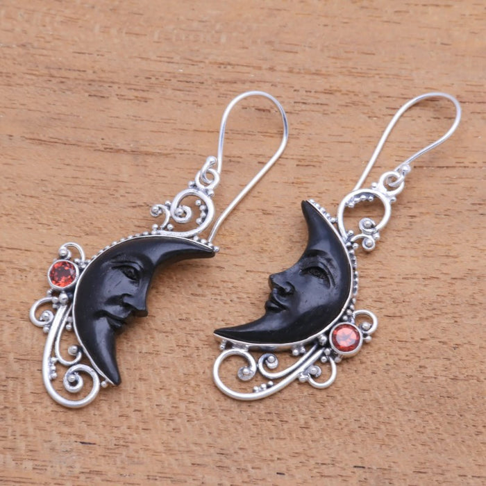 Wholesale hollow fashion carved gem black moon sun face earrings