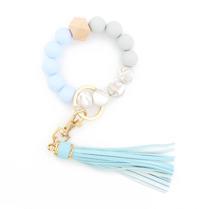 Wholesale Keychains PU Silicone Beads Wooden Beads Anti-lost Wrist JDC-KC-NuoYi020