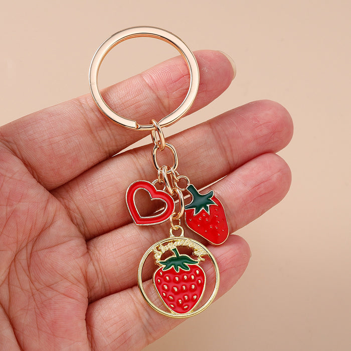 Wholesale Heart-shaped fruit metal keychain