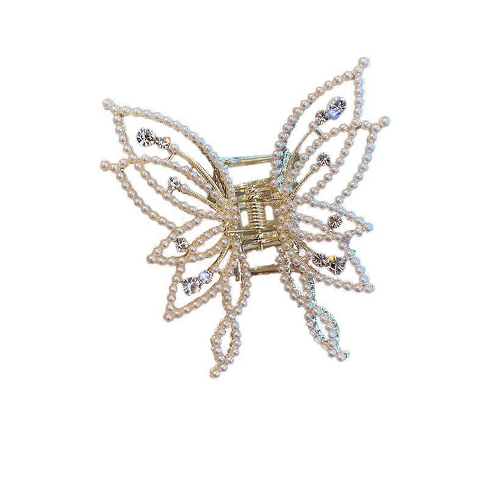Wholesale Sweet Pearl Rhinestone butterfly clip female hair accessories back head hairpin