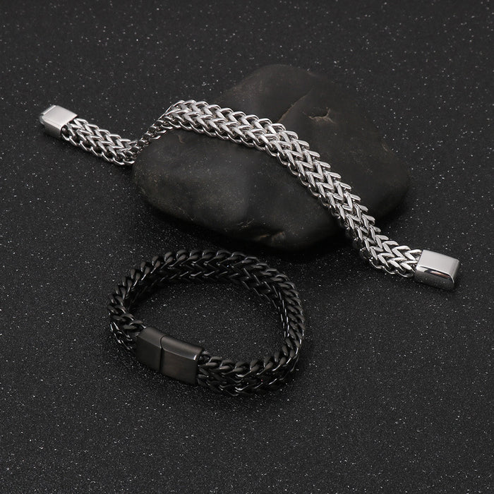 Wholesale 2pc Braided Double Row Titanium Steel Flat Buckle Bracelet JDC-BT-KaLun003