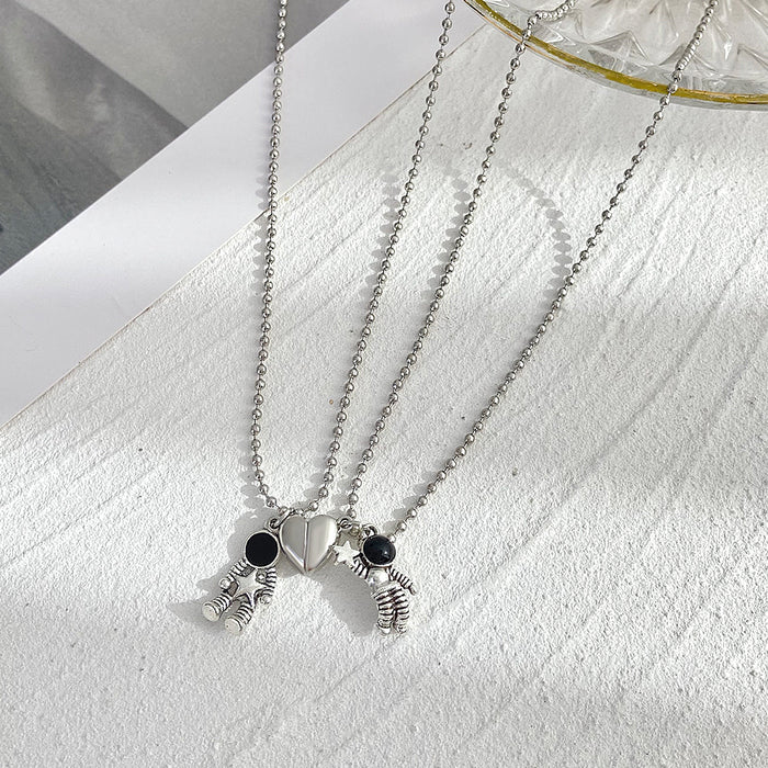 Wholesale Luminous hexagonal pillar pendant, astronaut heart magnetic buckle leather rope, star picking necklace