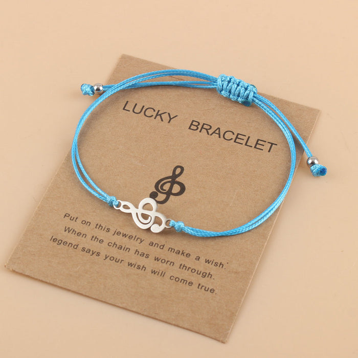 Wholesale Woven Adjustable Wax Line Bracelet Stainless Steel Music Symbol Bracelet