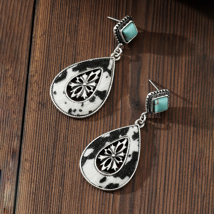 Wholesale Retro Western style turquoise decorated exaggerated earrings