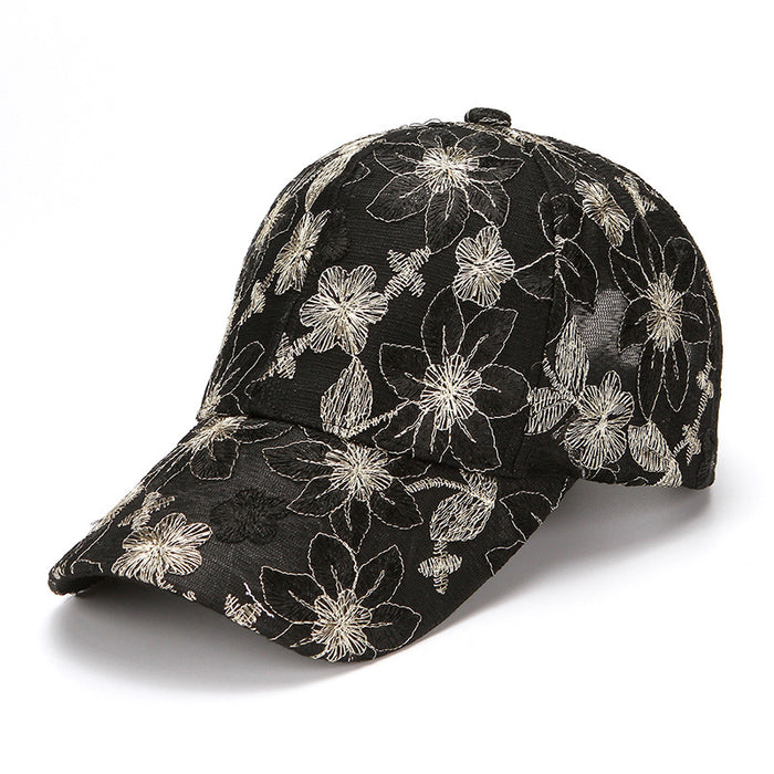 Wholesale Hat, mesh cap, breathable baseball cap, lace flower duckbill cap, fashionable and casual sunshade and sun protection cap
