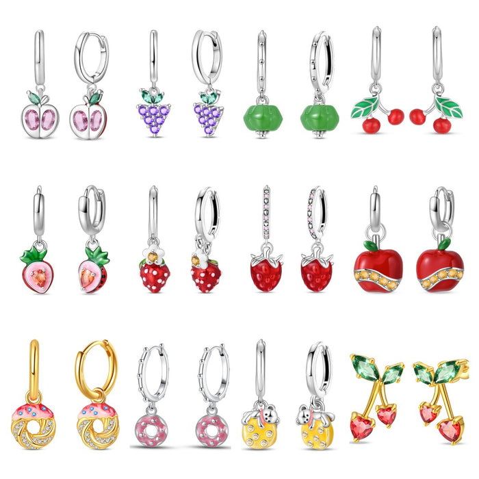 Wholesale Silver Plated Fruit Earrings Strawberry Grape Cherry Party Jewelry Accessory