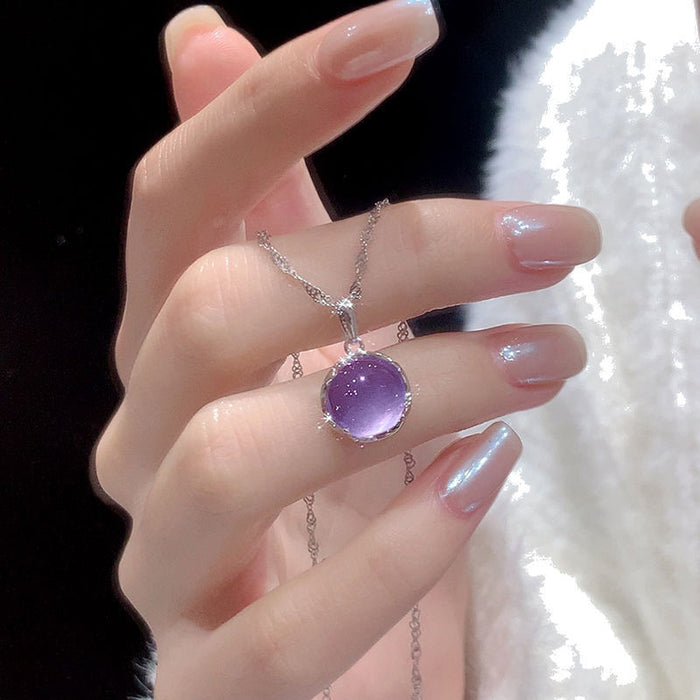 Wholesale Pink crystal necklace, light luxury, simple temperament, versatile collarbone chain, new style, round pendant accessory