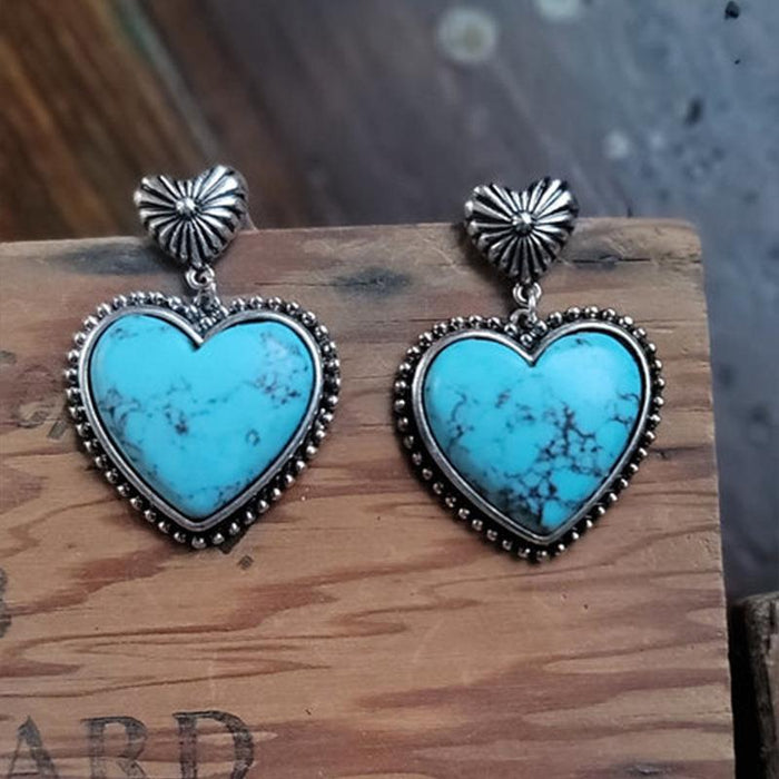 Wholesale Earrings Alloy Vintage Turquoise Love Heart JDC-ES-Saip094