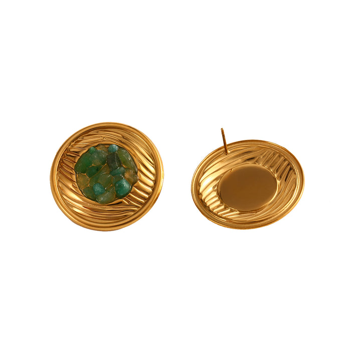 Wholesale New Fashionable Luxury Design Stainless Steel Circular Texture Set with Natural Stone Opening Ring and Earring Set