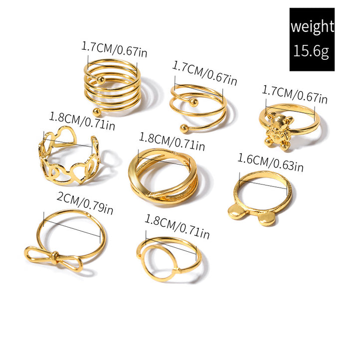 Wholesale Personalized alloy ring, heart-shaped geometric ring, butterfly bow, layered ring for accessories