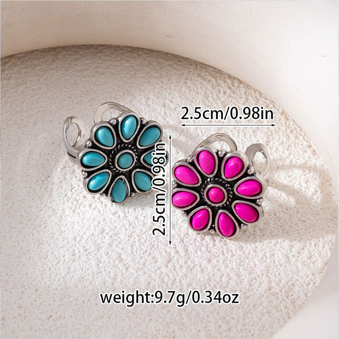 Wholesale Ethnic Style Flower Turquoise Adjustable Ring