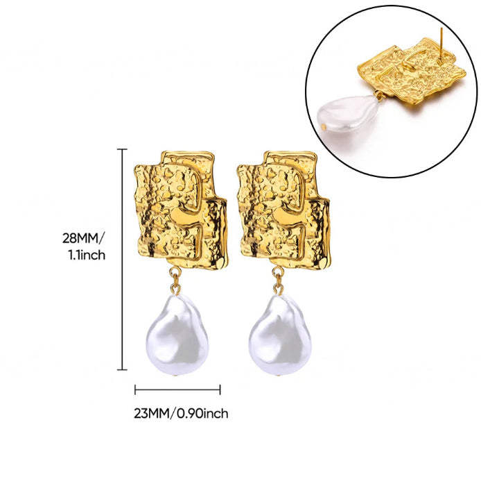 Wholesale Leaf Imitation Pearl Earrings Stainless Steel Gold-Plated Round Geometric Earrings