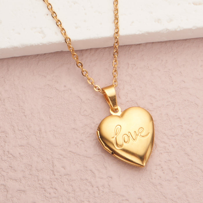 Wholesale Stainless Steel Openable Heart Shaped Pattern Photo Frame Box Necklaces JDC-NE-GSMS005