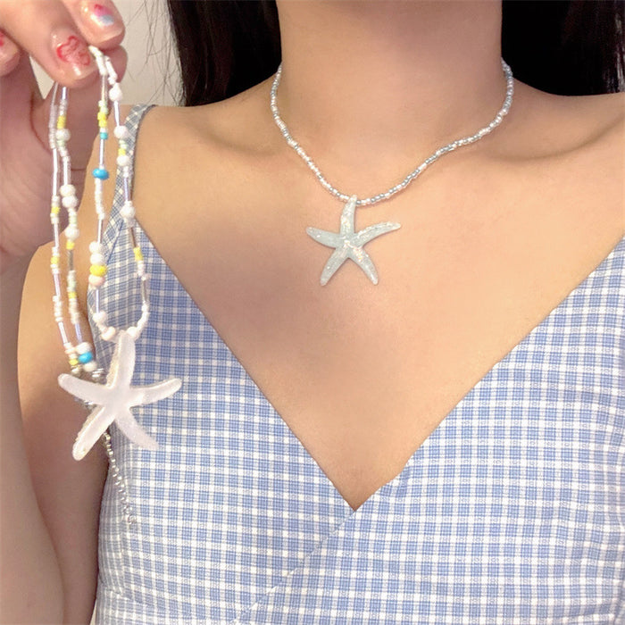Wholesale Blue bead necklace, seaside vacation style, sweet collarbone chain accessory