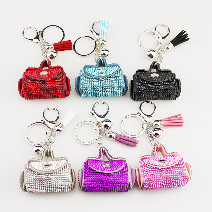 Wholesale Artificial Crystal Bag Charm Keychain With Rhinestone Tassel Stylish White Pendant For DIY Accessory And Boutique Resale