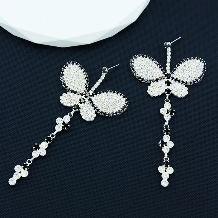 Wholesale Exaggerated Butterfly Drop Earrings Women's Black Diamond Earrings