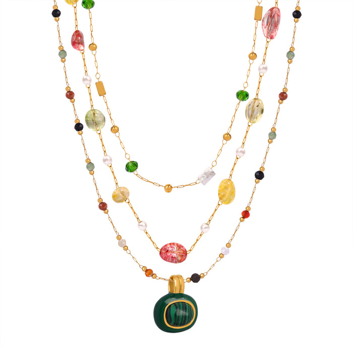 Wholesale Fashionable Gold  Stone Titanium Steel Necklace Jewelry Geometric Shape Regular Chain