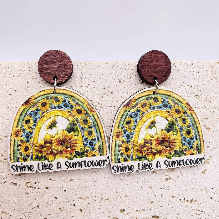 Wholesale Wooden Earrings Hollow Sunflower  Personalized Leopard Print Striped Retro Earrings