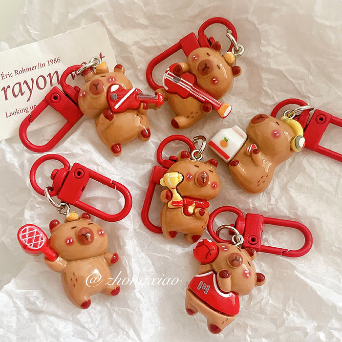 Wholesale Cute keychain pendant cartoon capybara backpack hanging accessory with accessories