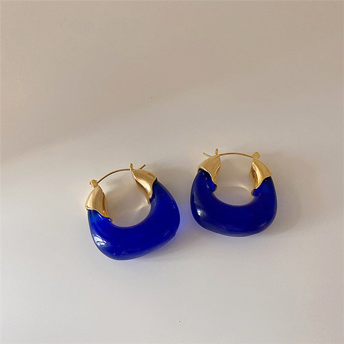 Wholesale Retro geometric U-shaped colored transparent resin and metal earrings
