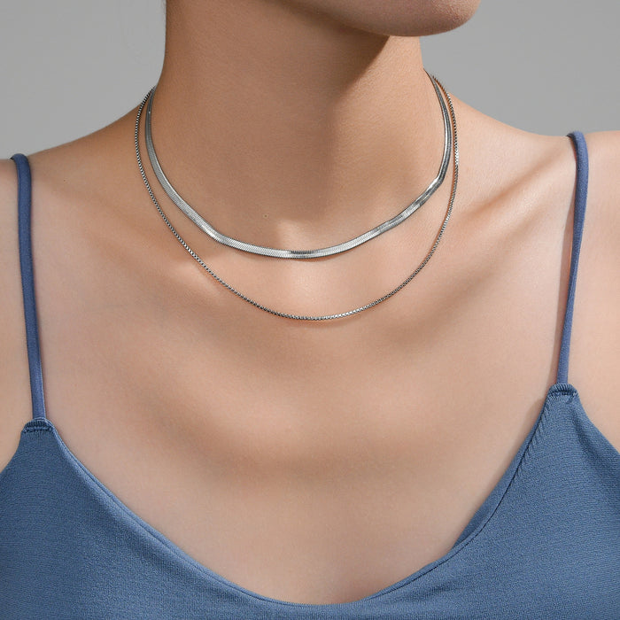 Wholesale 2pcs Stacked necklaces,  plain chain,  snake bone,  titanium steel chain