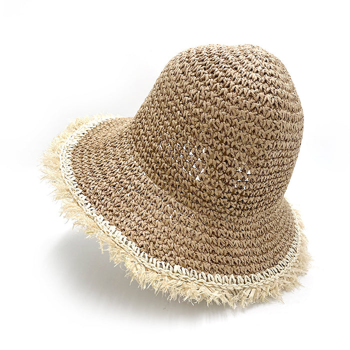 Wholesale Raw Edge Woven Straw Hat Sun Hat Summer Fisherman Hat Seaside Vacation