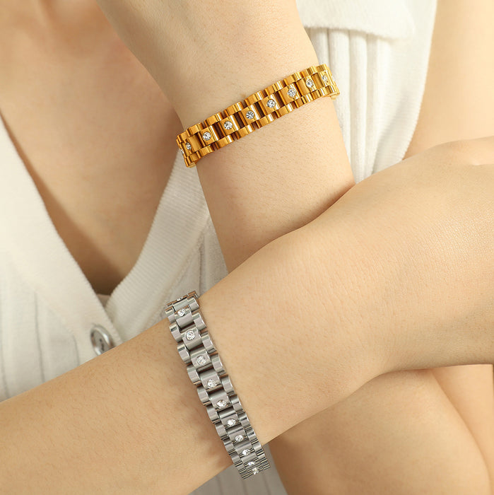 Wholesale White Diamond Titanium Steel Watch Chain Plated Bracelet Trendy Bracelet Metal Sense All-match Bracelet