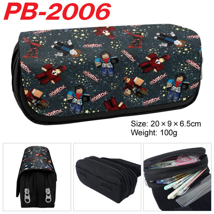 Wholesale Cartoon Game Themed Canvas Pencil Case Double Layer Zipper Large Capacity Student Stationery
