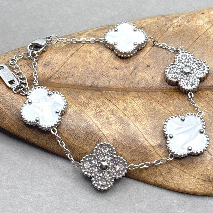 Wholesale Bracelet Lucky Flower Bracelet Steel Diamond Set Stainless Steel Five Flower Bracelet