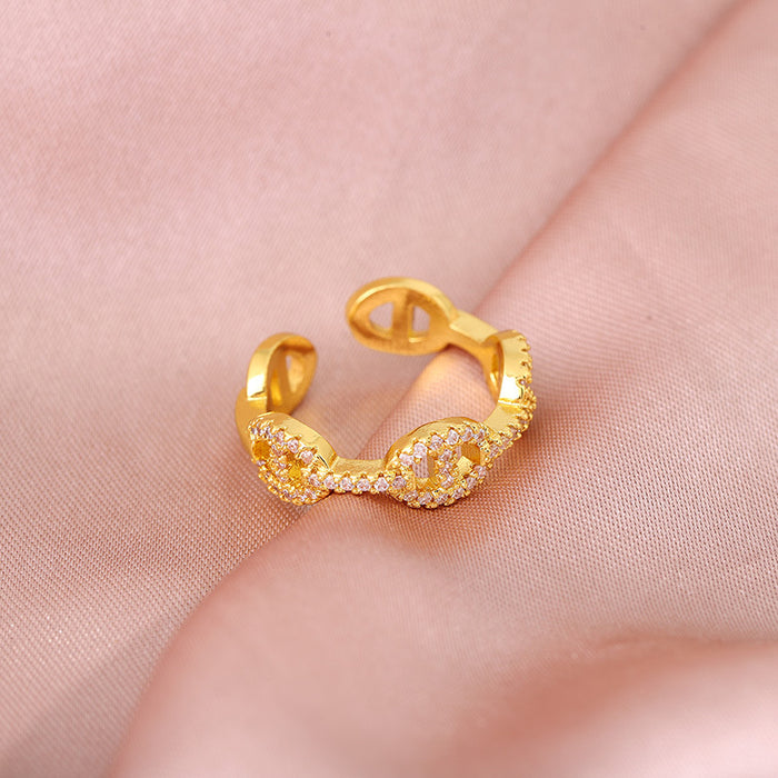 Wholesale Diamond-encrusted Pig Nose Opening Ring Design Sense Finger Ring