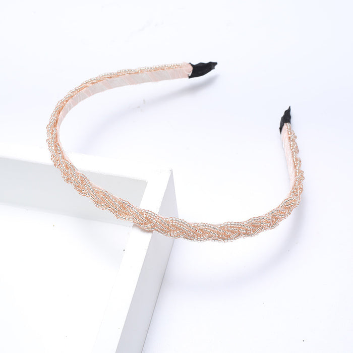 Wholesale Beaded twisted braid headband with millet beads crystal hairpin handmade beaded crystal hair accessories