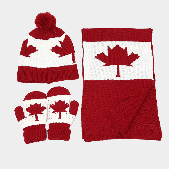 Wholesale Maple Leaf Pattern Unisex Casual Winter Warm Knitted Hat Set