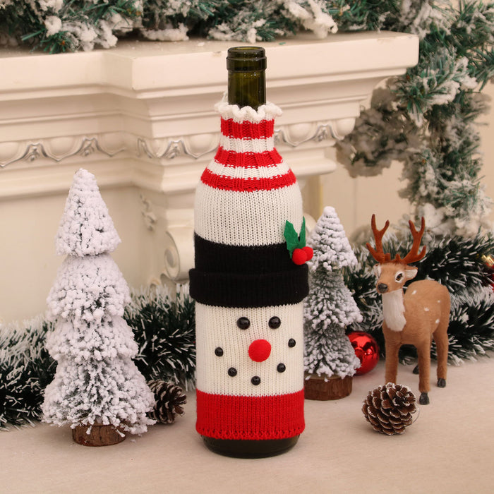 Wholesale Christmas Decorative Wine Bottle Set Knitted Wool Red Wine Set Christmas Restaurant Hotel Atmosphere Decoration