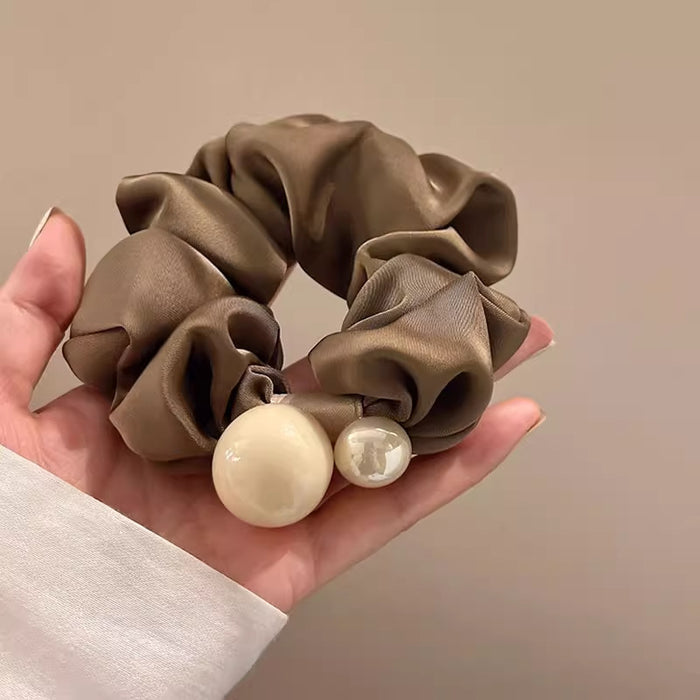 Wholesale Simple Pearl Large Intestine Hair Rope Rubber Band Women's Hair Elegant Leather Hair Rings