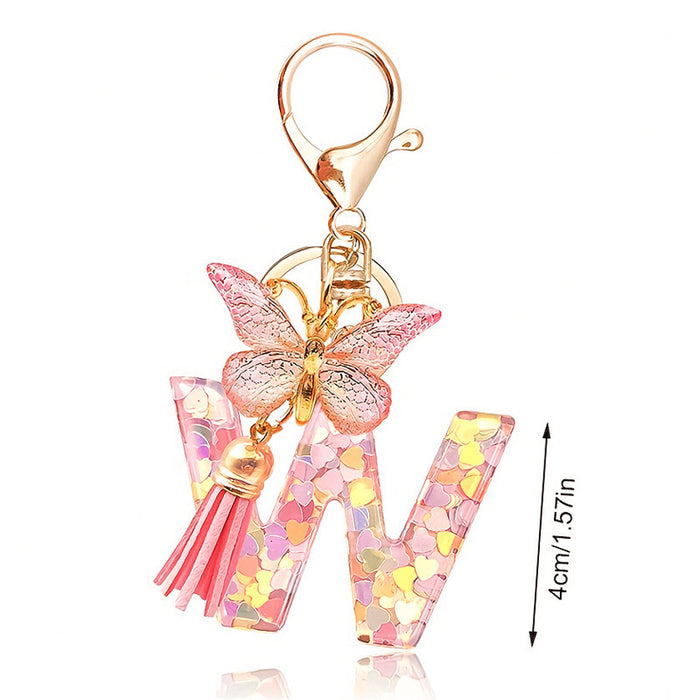Wholesale Pink Letter Keychain Heart Sequin Butterfly Tassel Keychain Crystal Glue Pendan