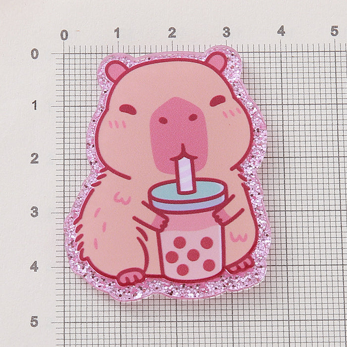 Wholesale New Sparkling Pink Cartoon Capibala Jewelry Patch Wear resistant Cute Shoe Flower Acrylic Pendant DIY Patch