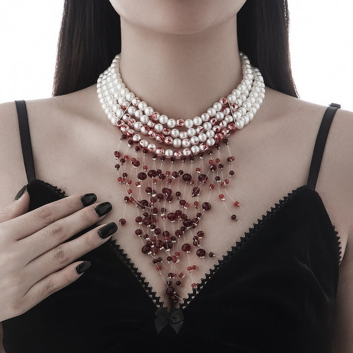 Wholesale Jewelry Gothic Pearl Necklace choker Halloween Blood Drops Tassel Crystal Clavicle Chain