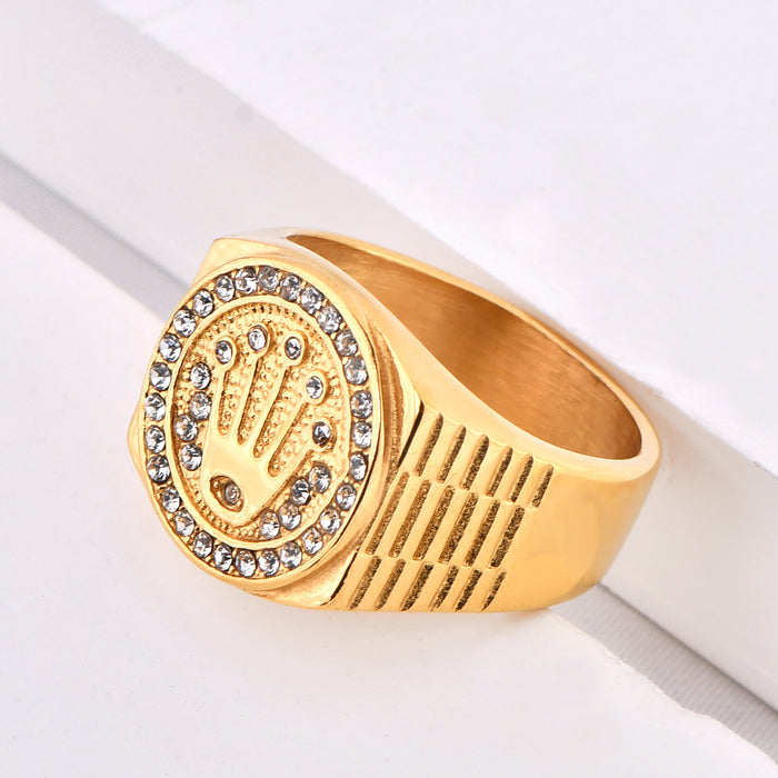 Wholesale Stainless Steel Crown Three Beads Ring Hip Hop Nightclub