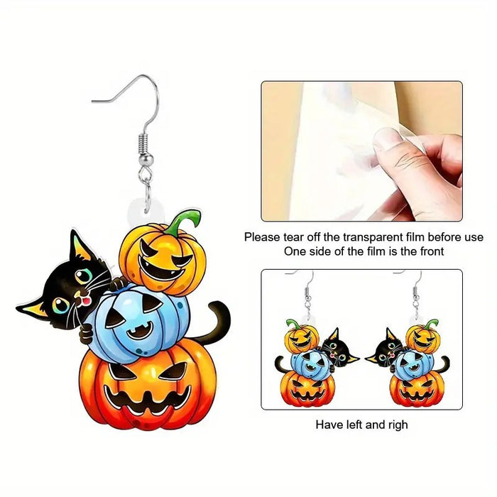 Wholesale Halloween Black Cat Three Pumpkin Acrylic Earrings JDC-ES-WenT022