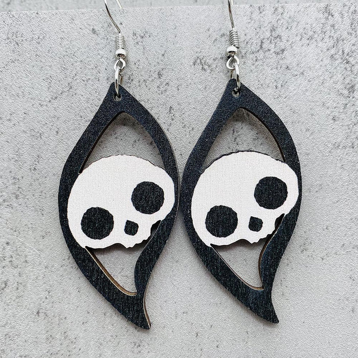 Wholesale  Pumpkin Skull Ghost Earrings  S-Shaped Wooden Earrings  Party Accessories