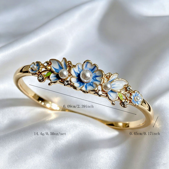 Wholesale New Chinese Style Pearl Flower Enamel Bangle Bracelet Light Purple Floral Jewelry Accessory Everyday Wear And Gift Giving Boutique Resale