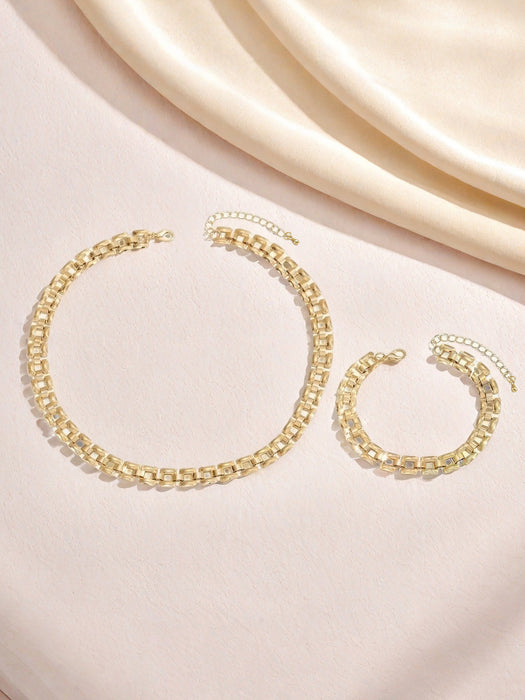 Wholesale Metal simple strap chain necklace bracelet set