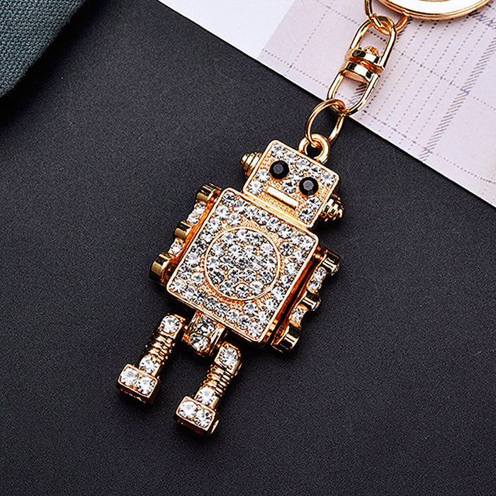 Wholesale Diamond inlaid robot car keychain pendant metal keychain ring