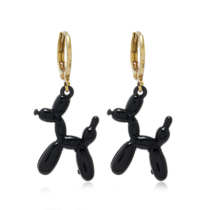 Wholesale  Color Cartoon Balloon Dog Pendant Earrings Alloy Ring Ear Buckle Earrings