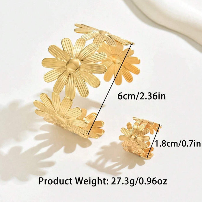 Wholesale Personalized simple flower shape open adjustable bracelet ring set