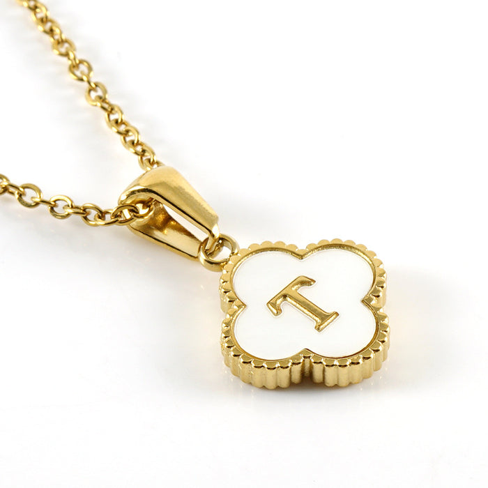 Wholesale Shell Letter Four Leaf Clover Pendant 18K Gold Stainless Steel Necklace JDC-NE-ZhongX005