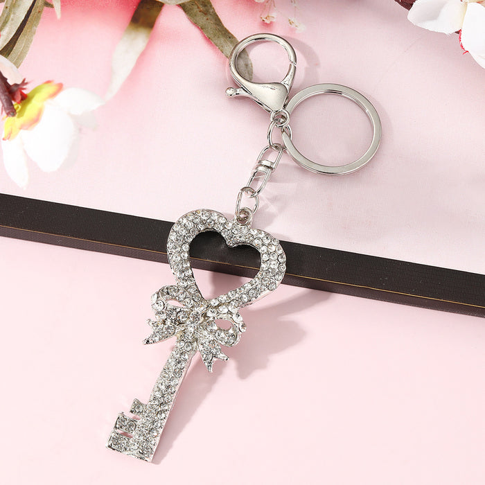 Wholesale Rhinestone Bow Keychain Pendant Silver Zinc Alloy Accessory